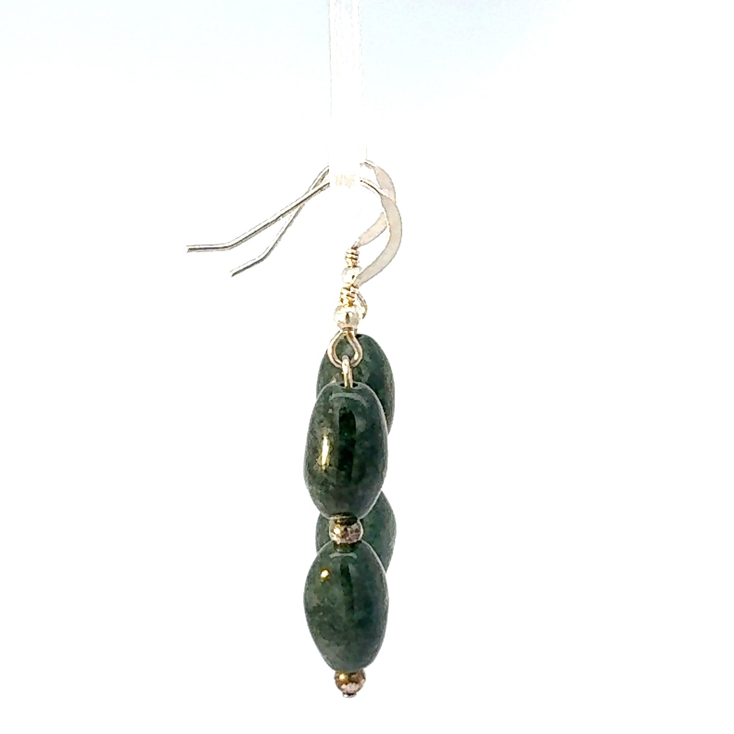 Double Drop Jade Bead Dangle Earrings in Silver