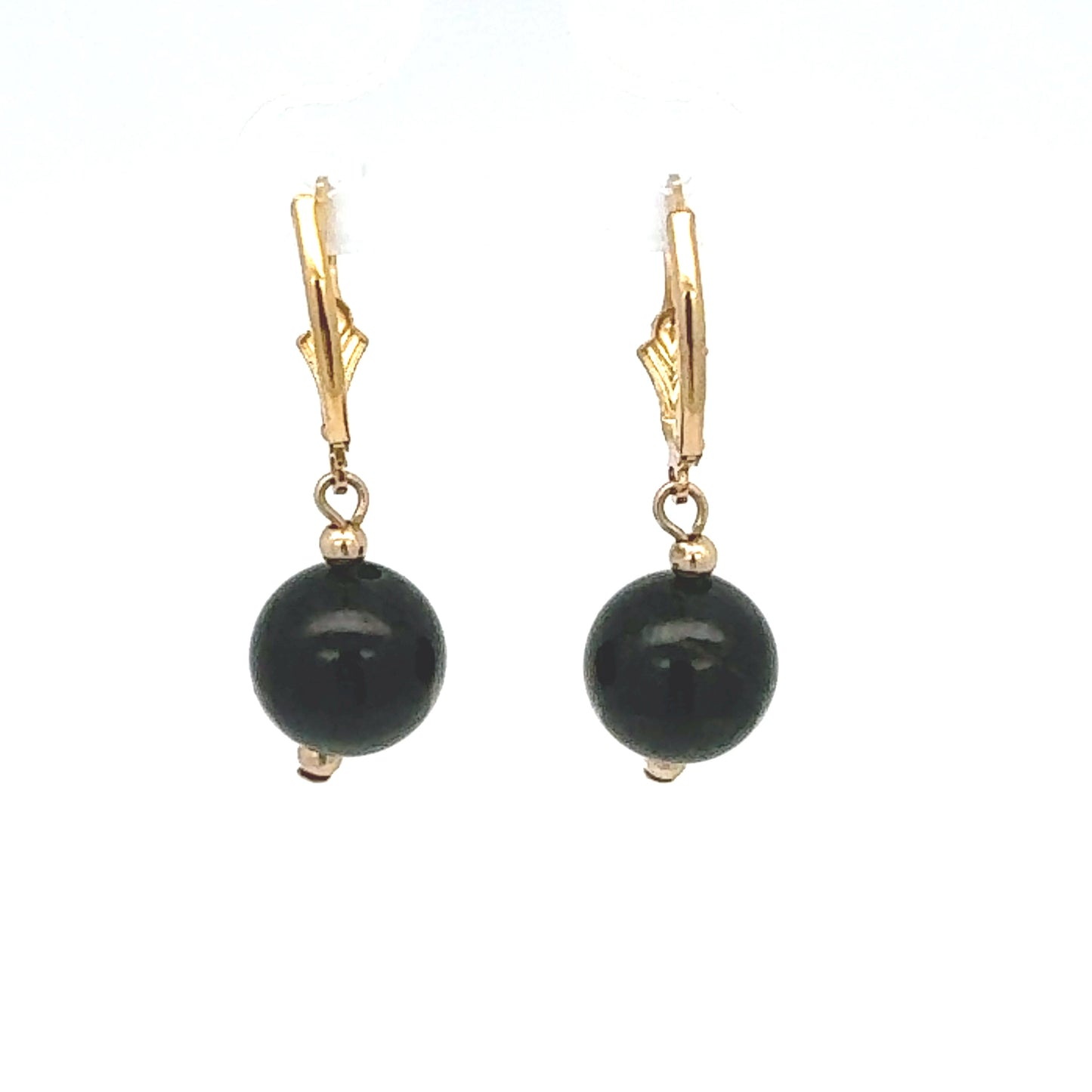 Black Guatemalan Jade Sphere Drop Earrings in Gold Vermeil
