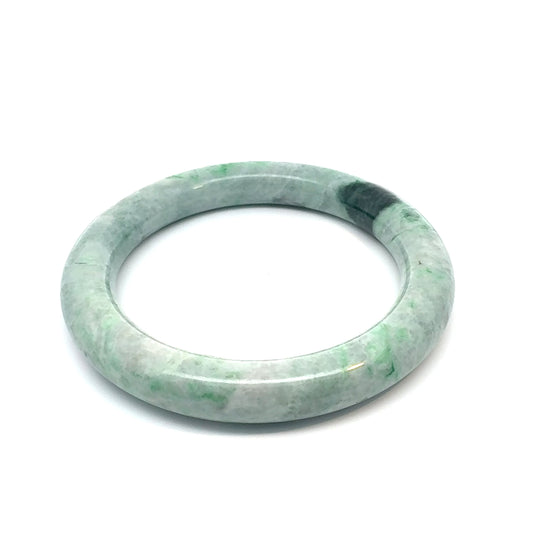 57.63 mm QAR Kazakh Jadeite Bangle, Light Green and White, Natural Type A