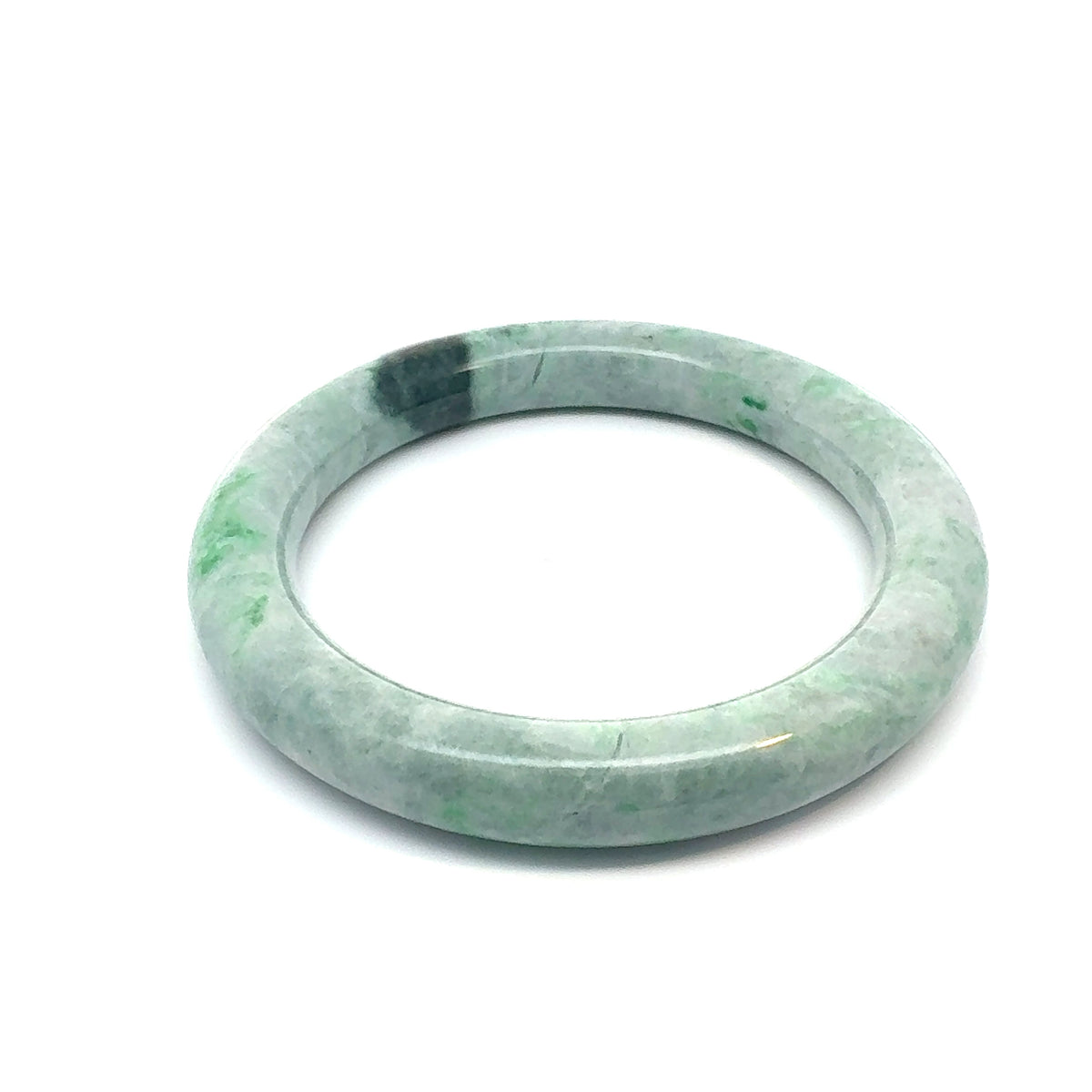 QAR Kazakh Jadeite Bangle, Light Green and White, Natural Type A