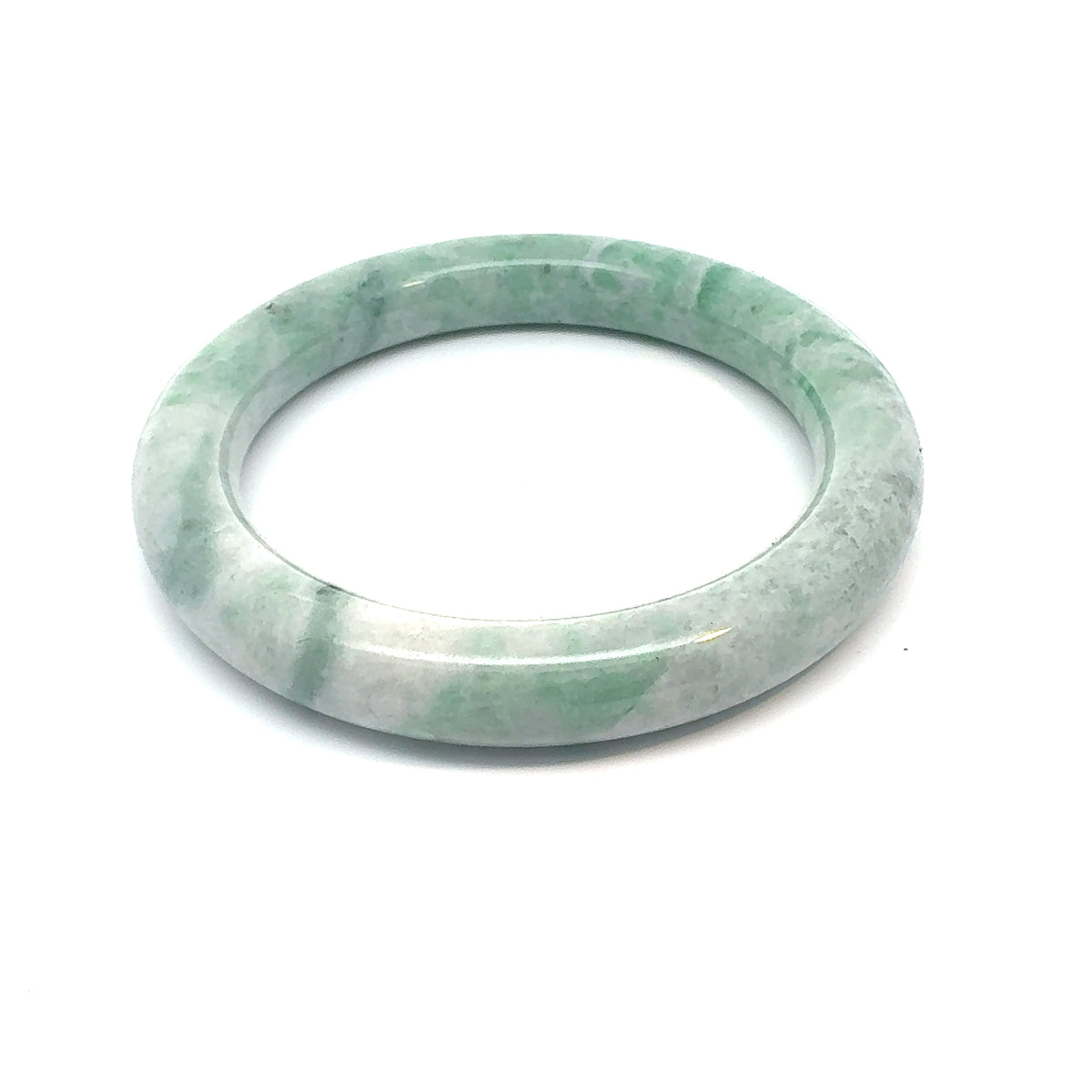 QAR Kazakh Jadeite Bangle, Mottled Light Green and White, Natural Type A