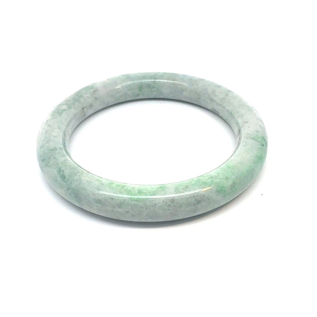 QAR Kazakh Jadeite Bangle, Light Green and White, Natural Type A