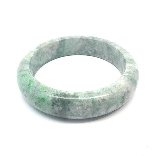 62.66 mm TAU Kazakh Jadeite Bangle, Soft Green and White, Natural Type A