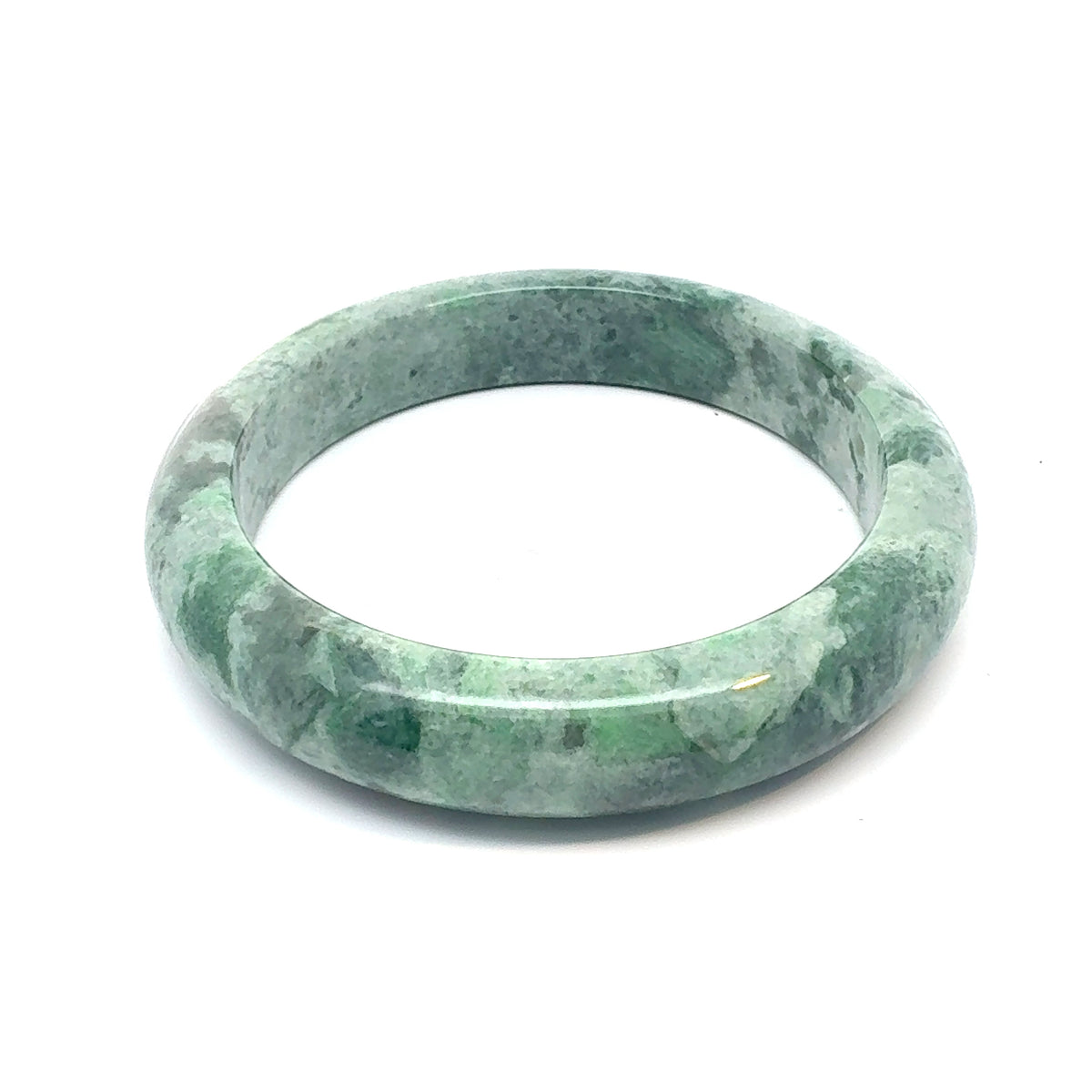 TAU Kazakh Jadeite Bangle, Mottled Green and Cloudy White, Natural Type A