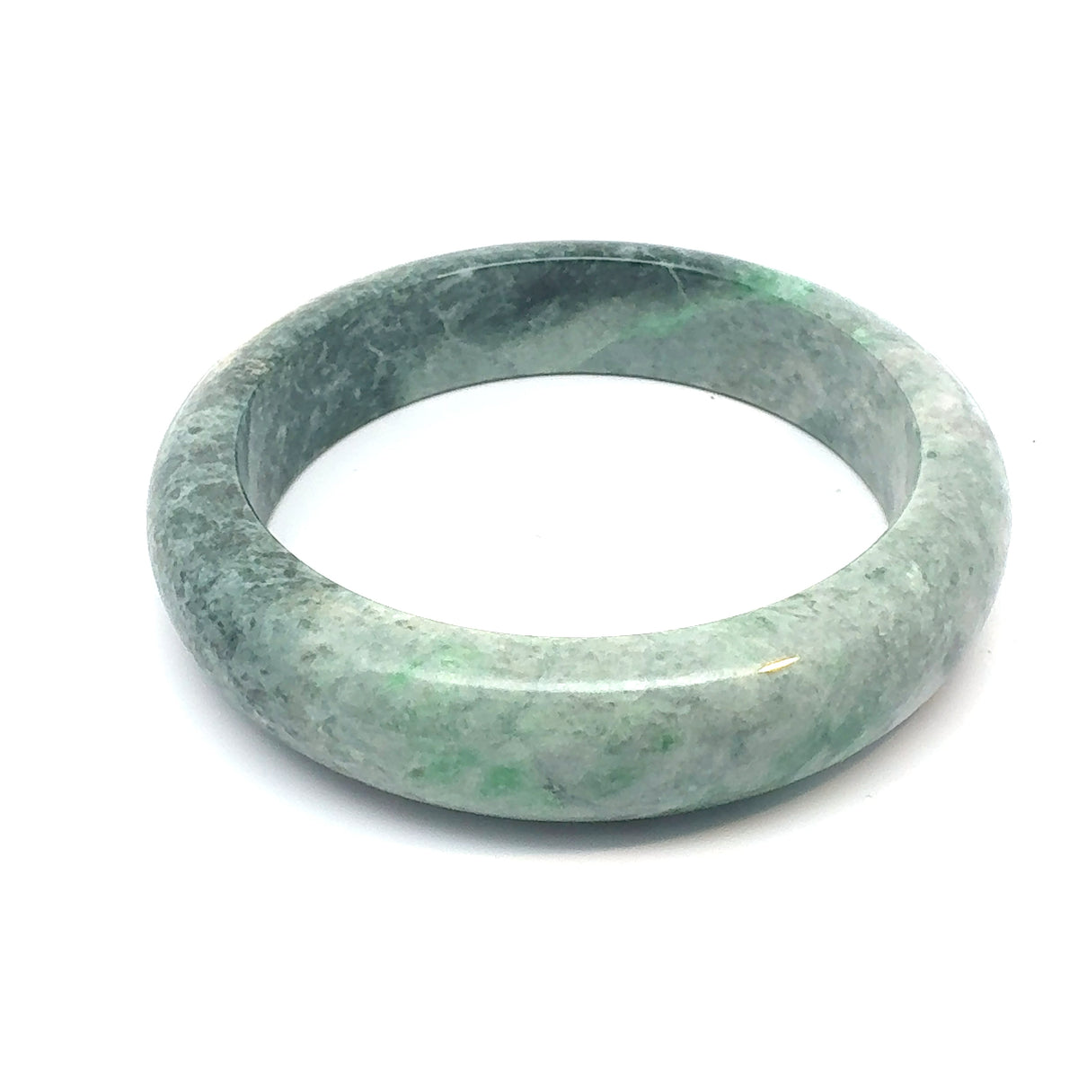 TAU Kazakh Jadeite Bangle, Green and White Mottled, Natural Type A