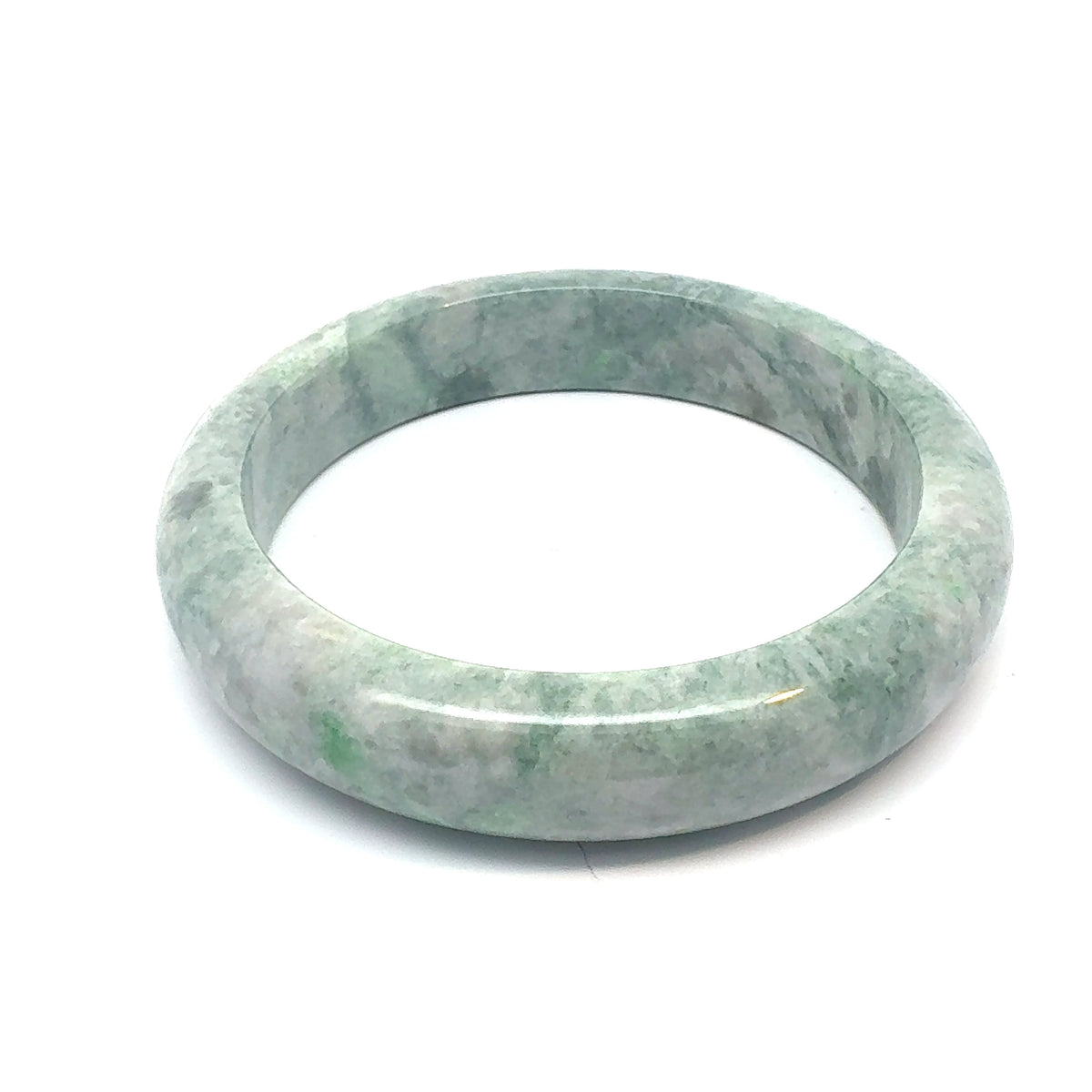 QAR Kazakh Jadeite Bangle, Mottled Light Green and White, Natural Type A