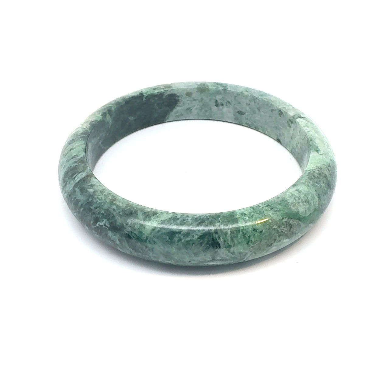 TAU Kazakh Jadeite Bangle, Green and White, Natural Type A