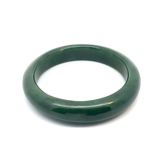 Solid Dark Green Pakistani Nephrite Bangle, Natural Type A