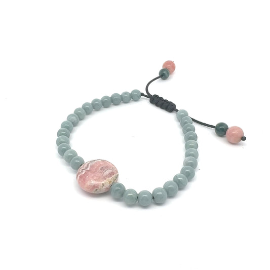 Celestial Blue Jadeite & Rhodochrosite Bracelet | 5.5 mm