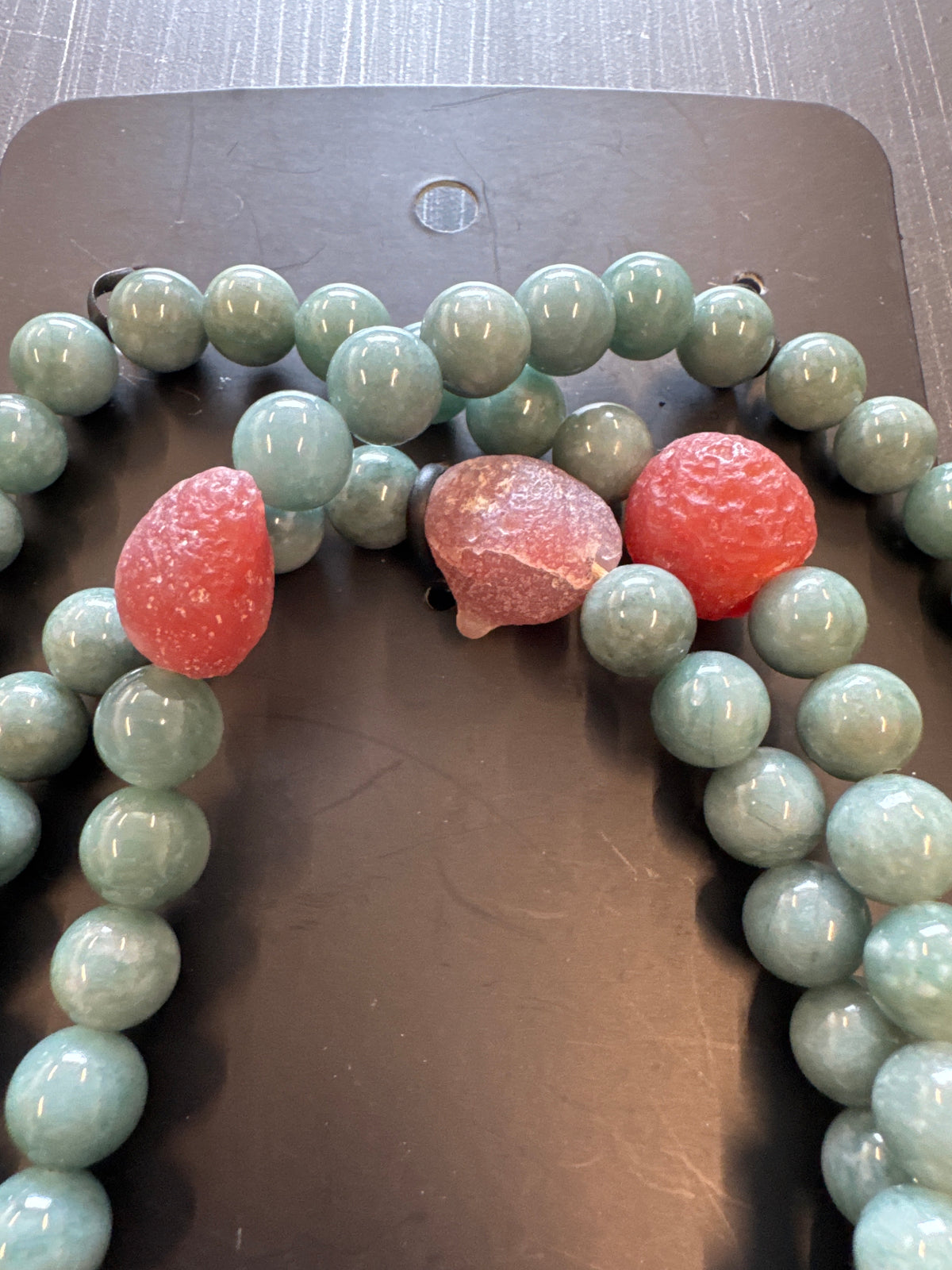 Mala Necklace — Princesa Jadeite Jade & Sunset Orange Gobi Agate, 10mm