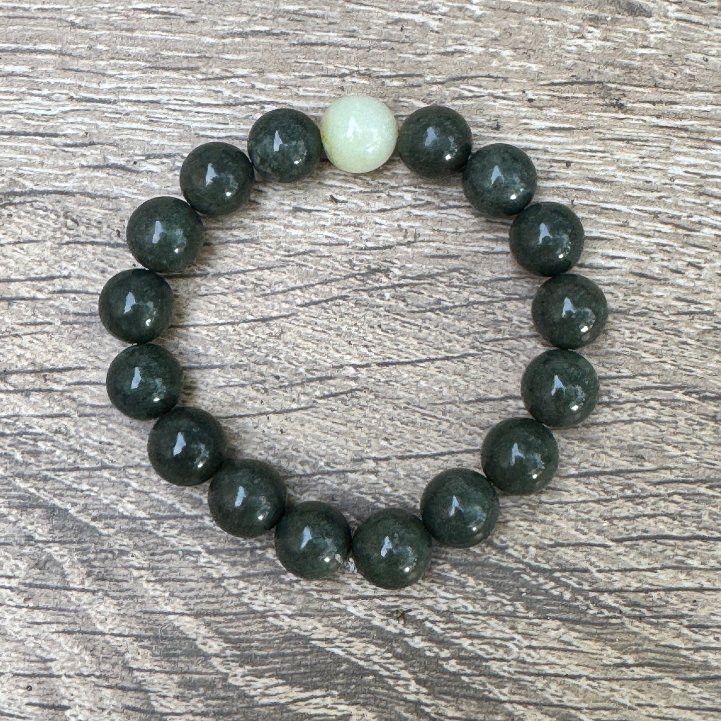 Dark Guatemalan Jade & White Myanmar Jade Large Bead Stretch Bracelet