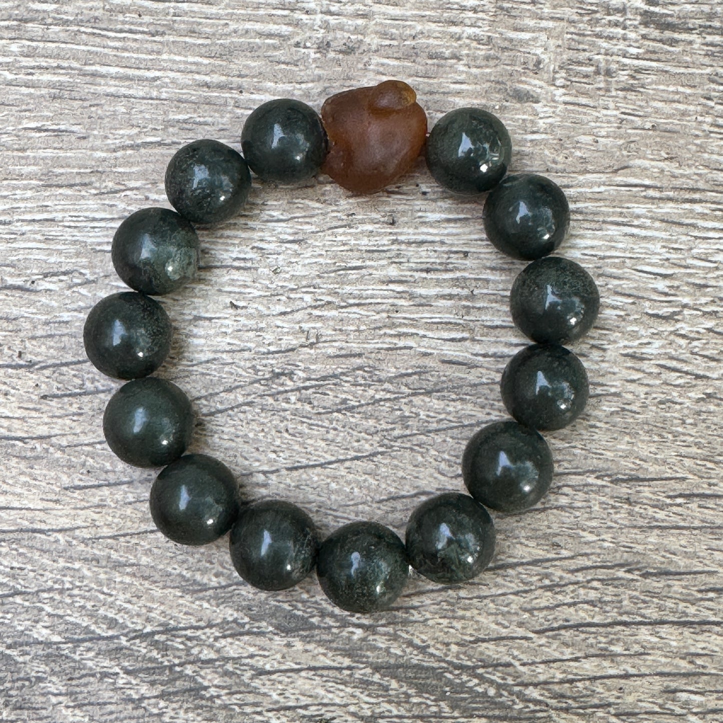 Dark Guatemalan Jade & Dark Orange Gobi Desert Agate Large Bead Stretch Bracelet