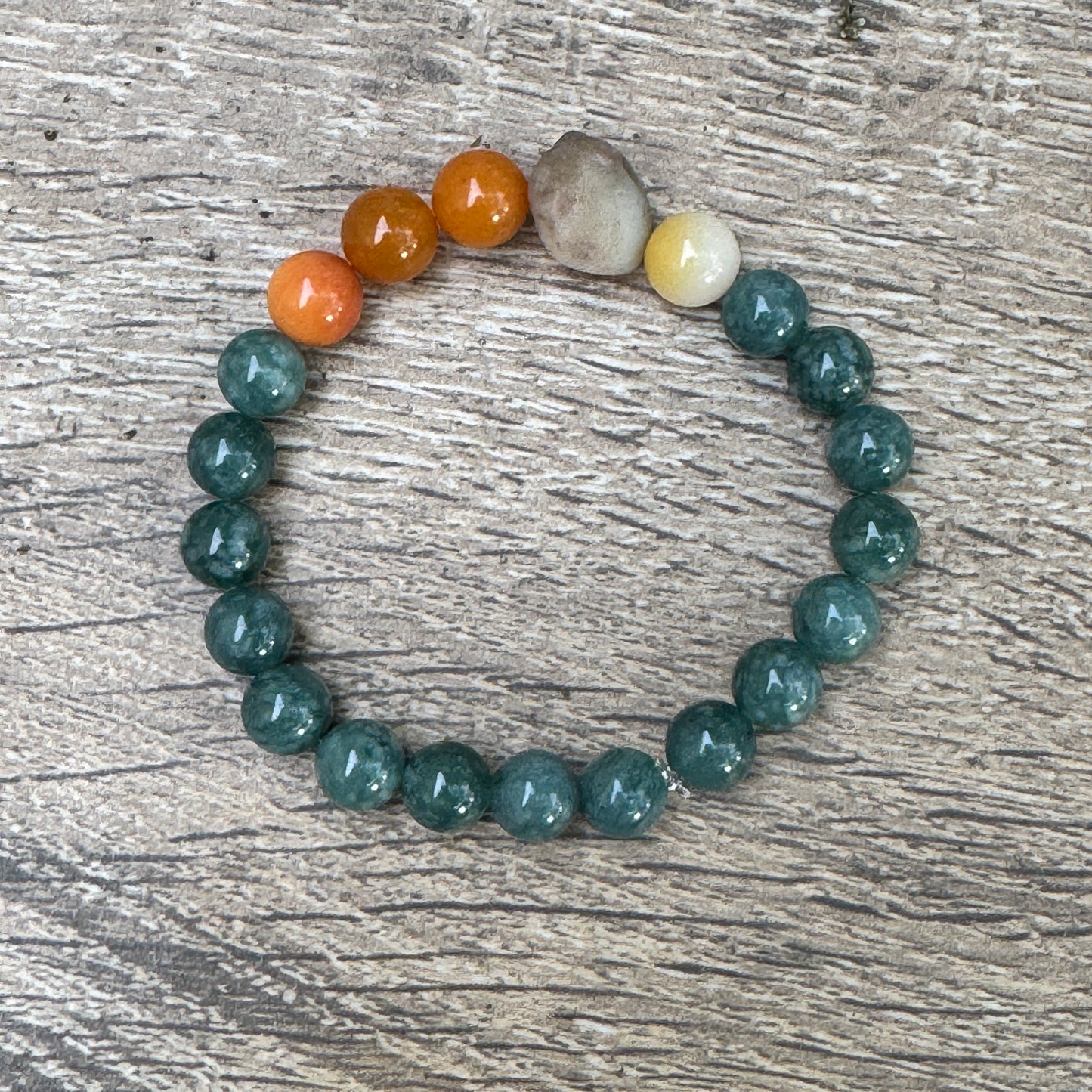 Guatemalan Blue Jade, Myanmar Yellow & White Jade & Gobi Desert Agate Stretch Bracelet