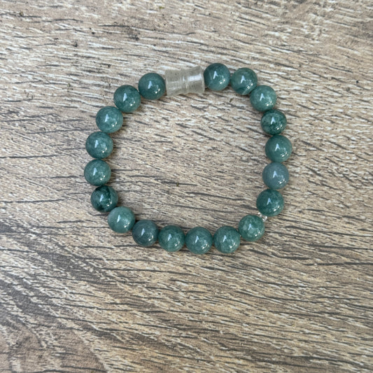 Blue Guatemalan Jade & Carved Bloodstone Stretch Bracelet
