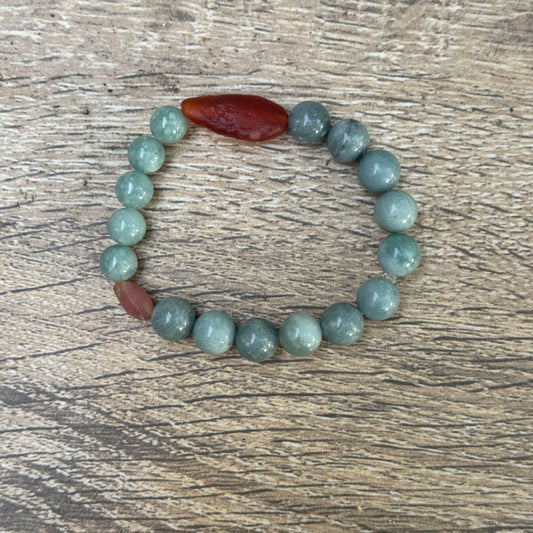 Blue & Grey Guatemalan Jade & Red Gobi Desert Agate Stretch Bracelet
