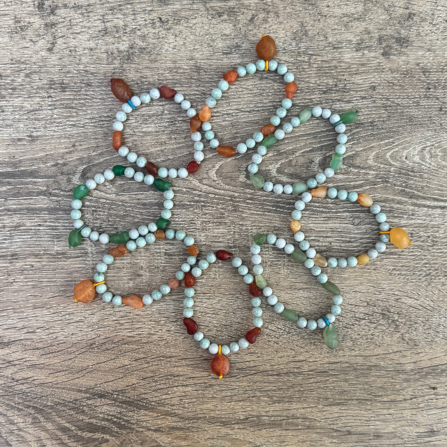 Gobi Desert Agate & Kazakh Jade Stretch Bracelet — Green Agate