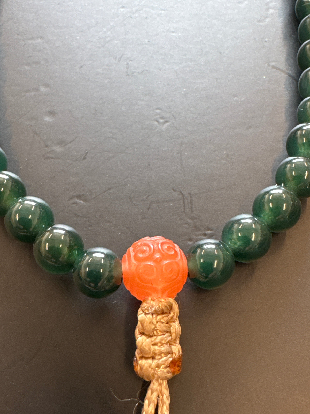 Mala Necklace — Princessa Green Blue Guatemalan Jadeite Jade & Carved Nanhong Agate