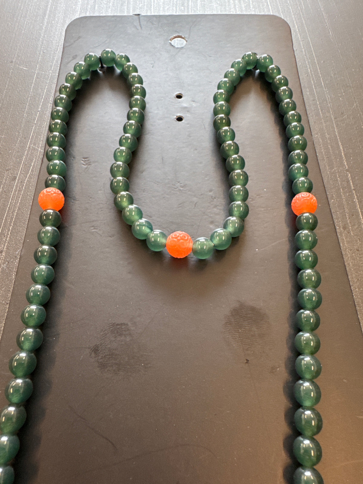Mala Necklace — Princessa Green Blue Guatemalan Jadeite Jade & Carved Nanhong Agate