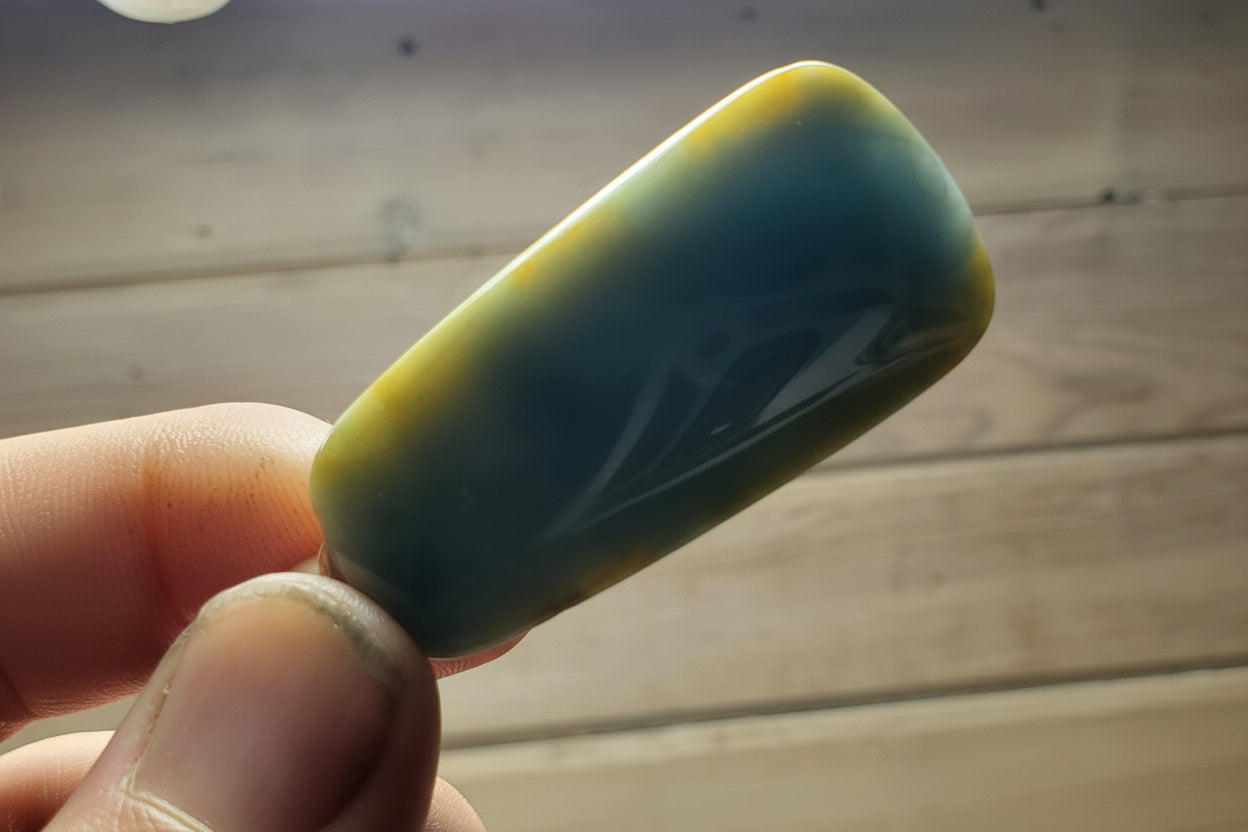 Two-Tone Champagne Jadeite Pendant - Toki Inspired with Wood Accents