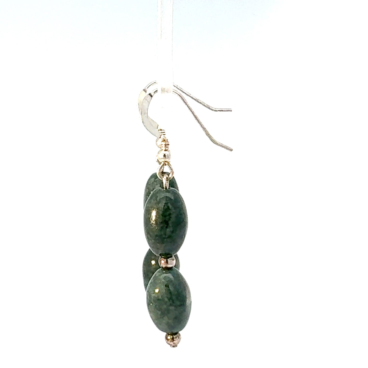 Double Drop Jade Bead Dangle Earrings in Silver