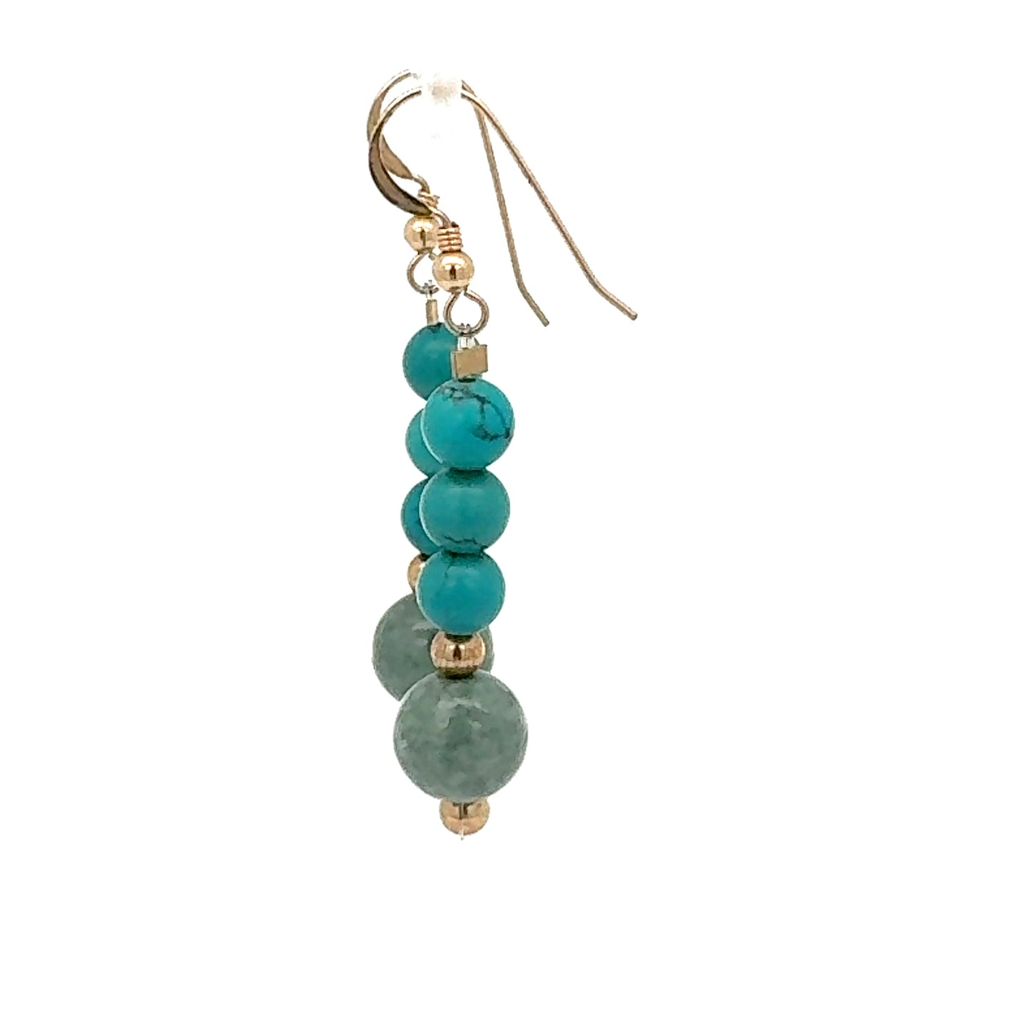Turquoise & Guatemalan Jadeite Dangle Earrings in Yellow Gold