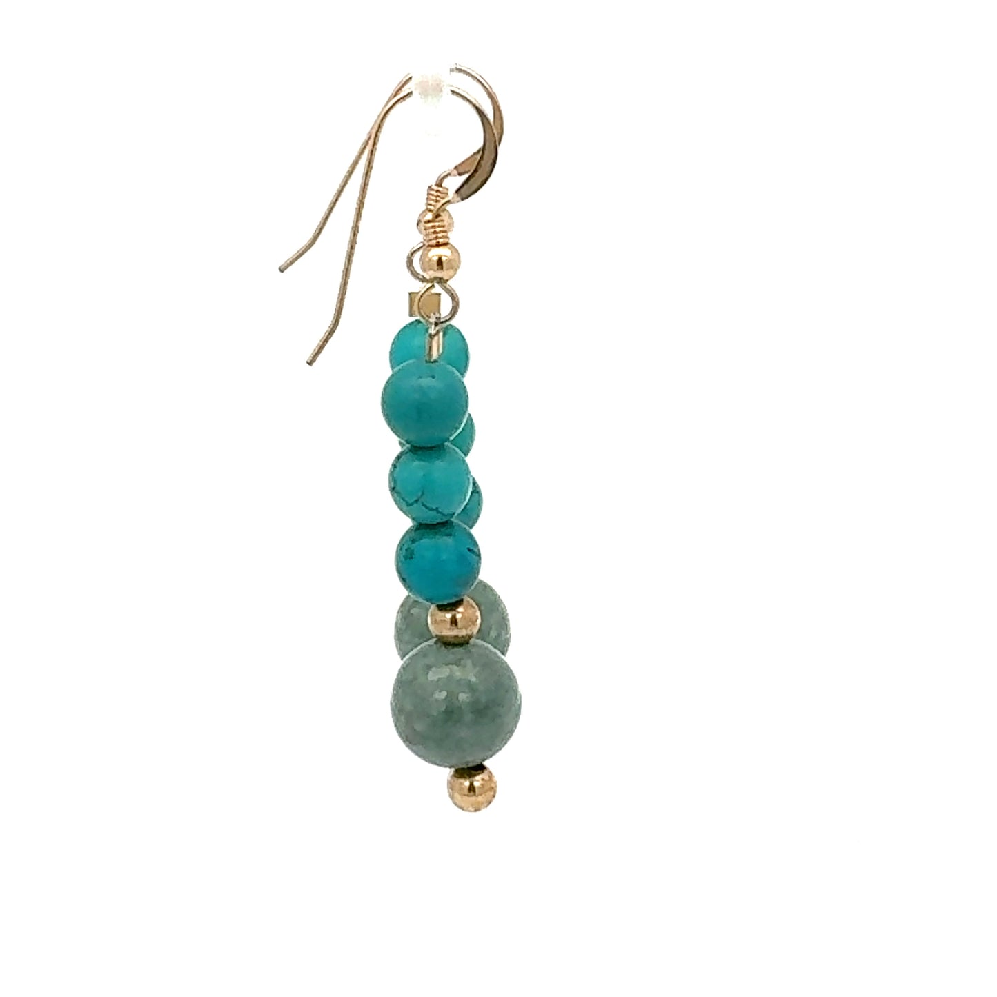 Turquoise & Guatemalan Jadeite Dangle Earrings in Yellow Gold