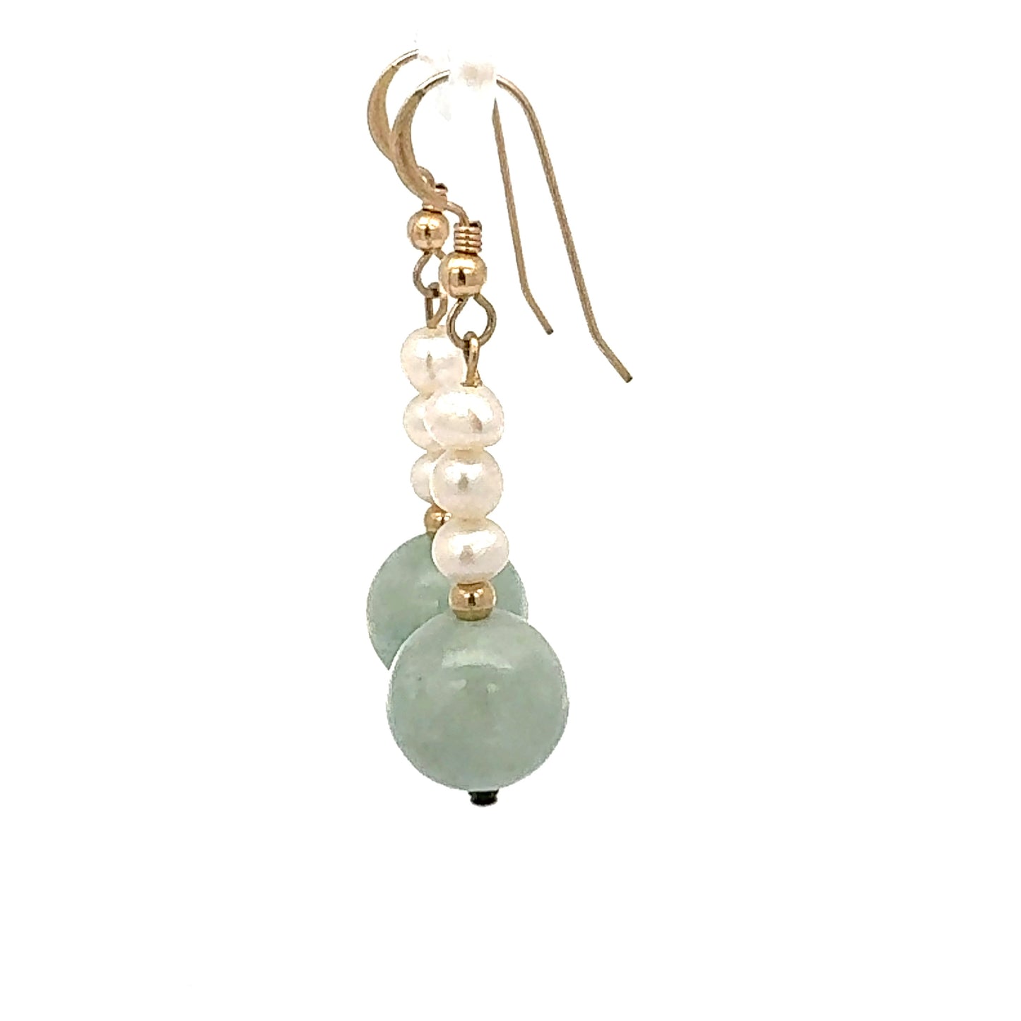 Manzano Guatemalan Jadeite & Pearl Dangle Earrings in Yellow Gold