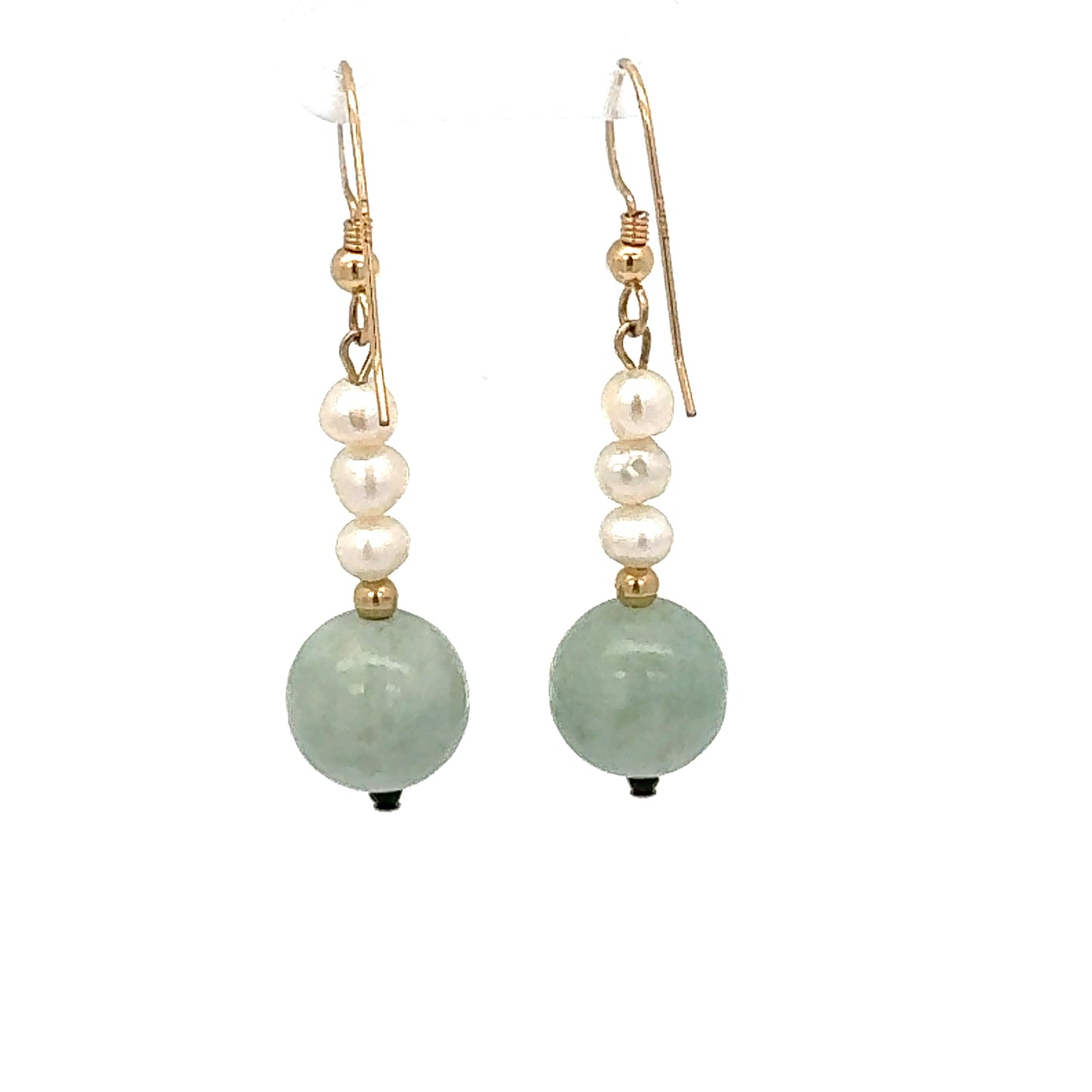 Manzano Guatemalan Jadeite & Pearl Dangle Earrings in Yellow Gold