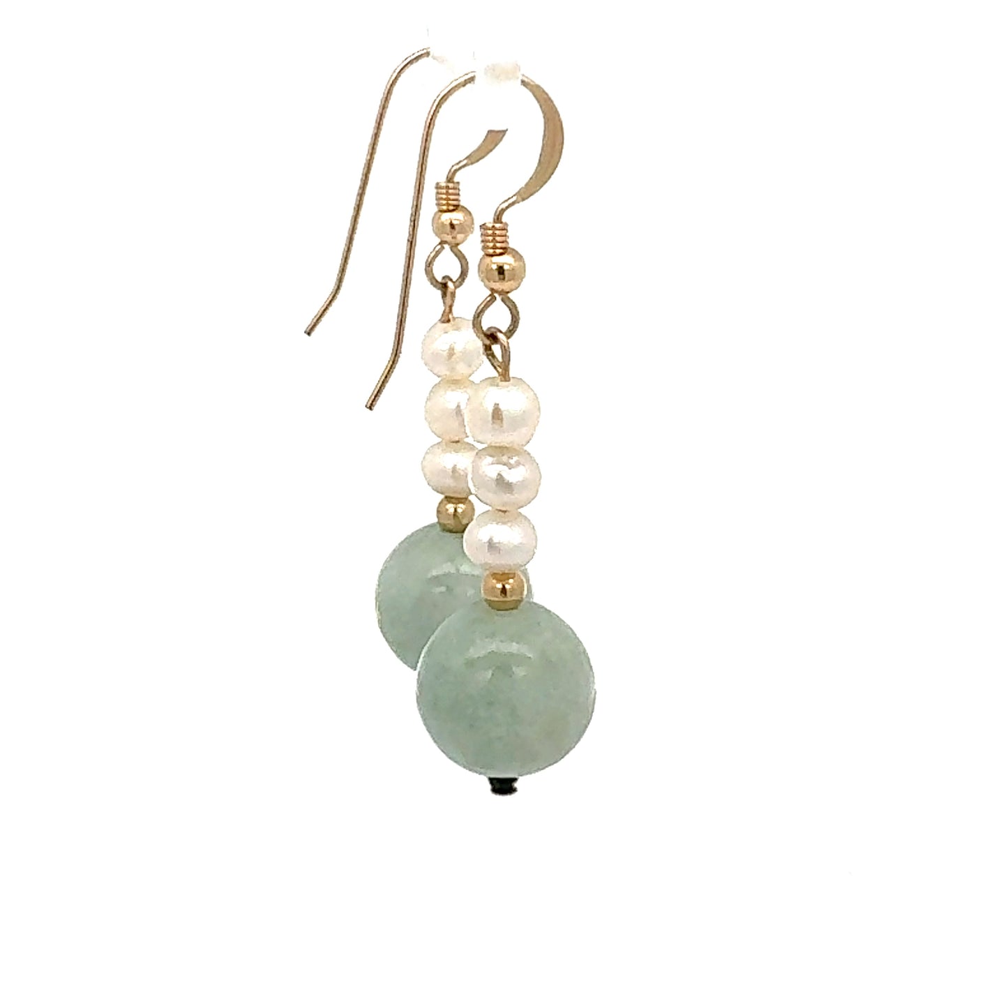 Manzano Guatemalan Jadeite & Pearl Dangle Earrings in Yellow Gold