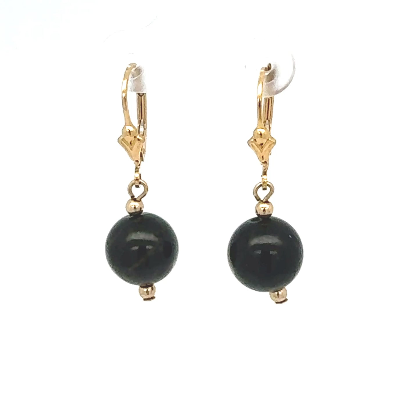 Black Guatemalan Jade Sphere Drop Earrings in Gold Vermeil