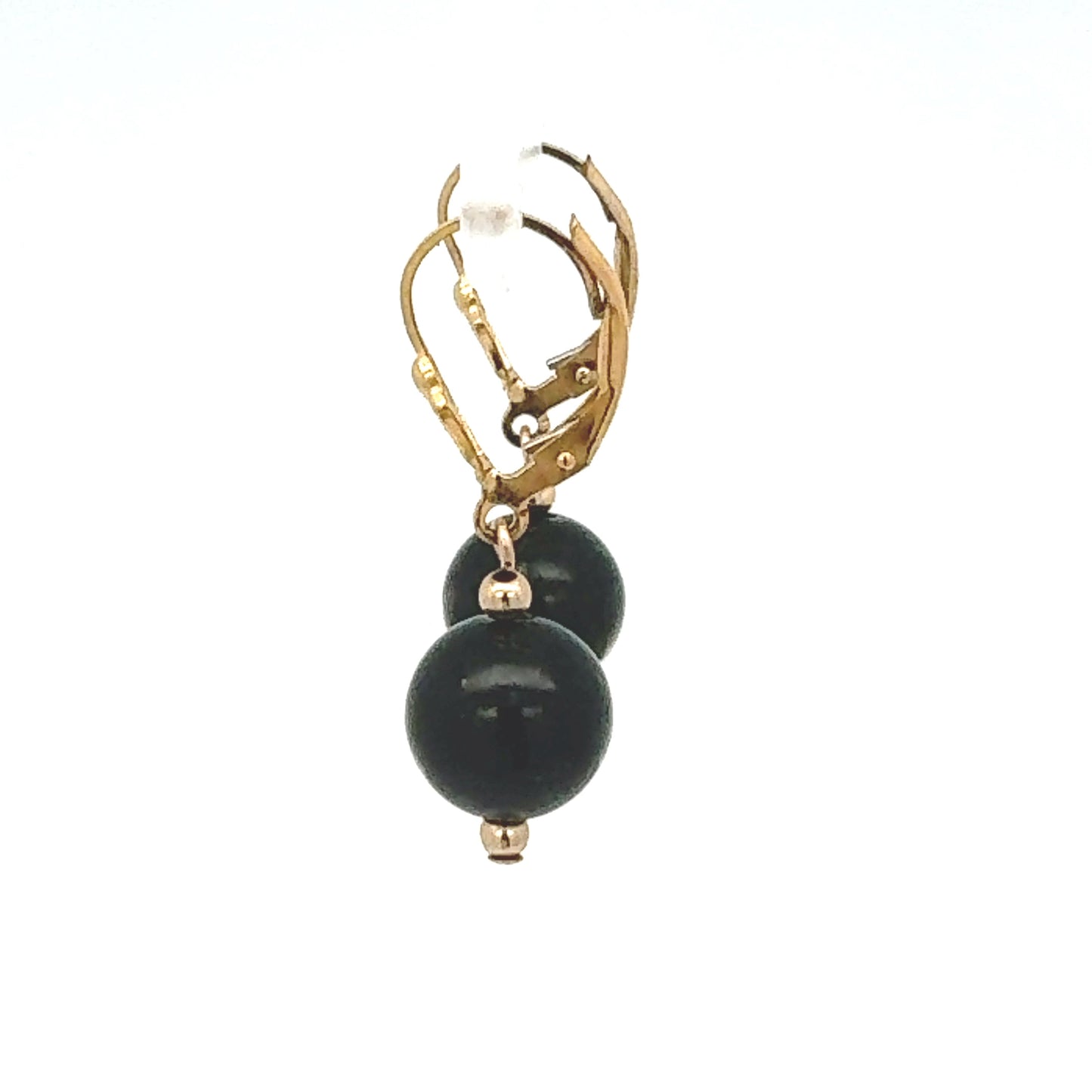 Black Guatemalan Jade Sphere Drop Earrings in Gold Vermeil