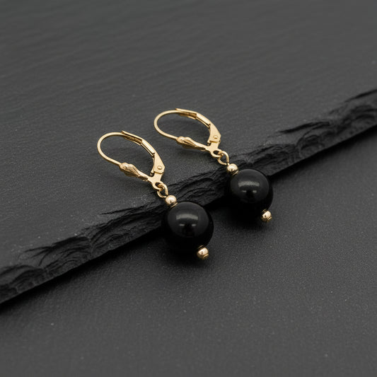 Black Guatemalan Jade Sphere Drop Earrings in Gold Vermeil