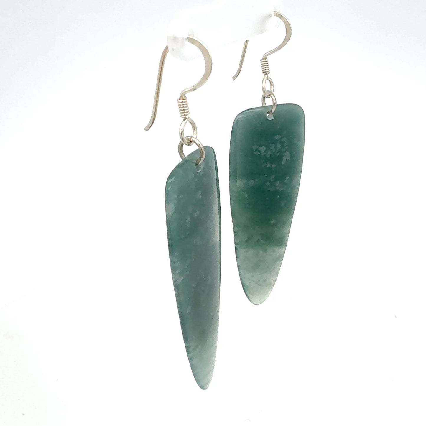 Princesa Blue Guatemalan Jade Freeform Dangle Earrings in Silver