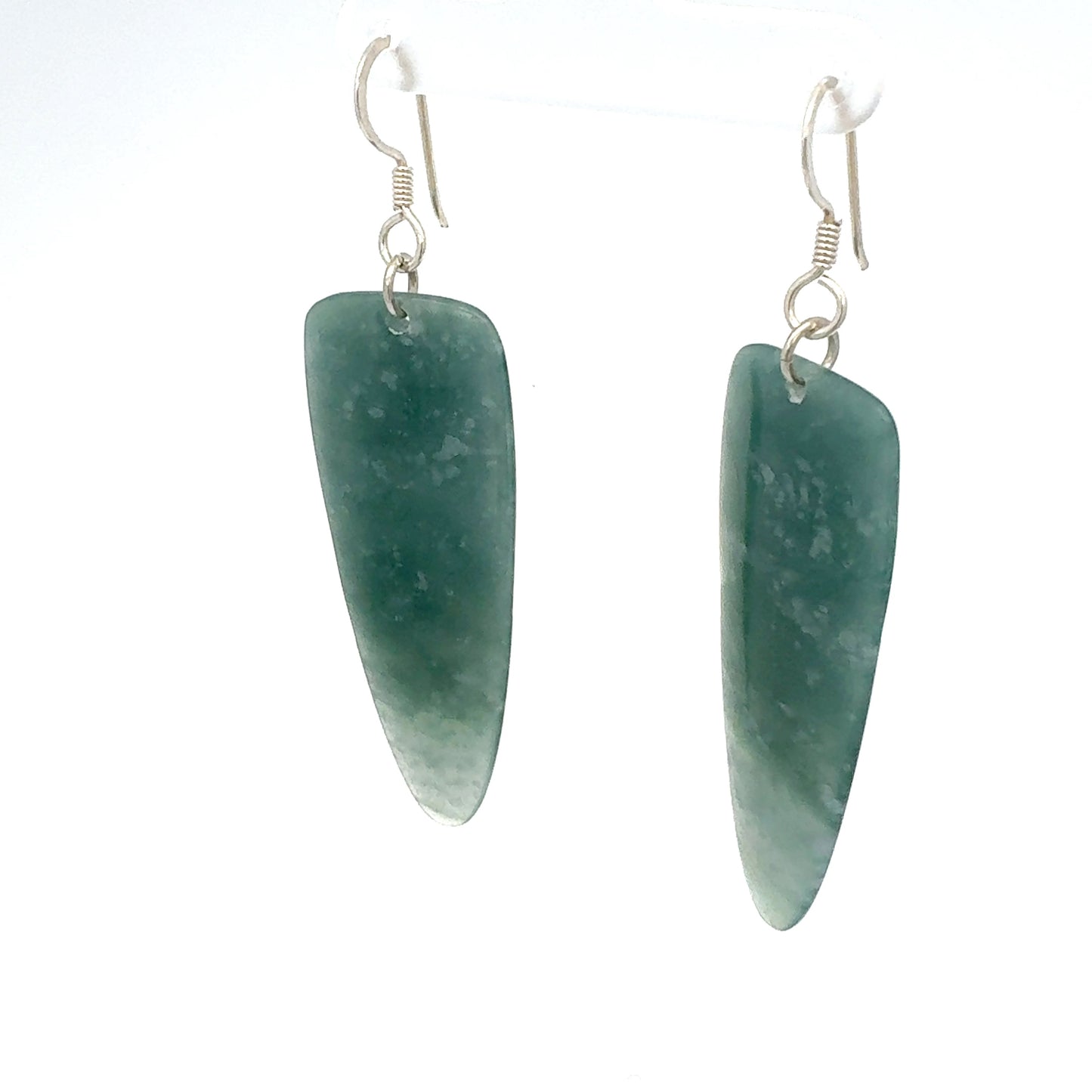 Princesa Blue Guatemalan Jade Freeform Dangle Earrings in Silver