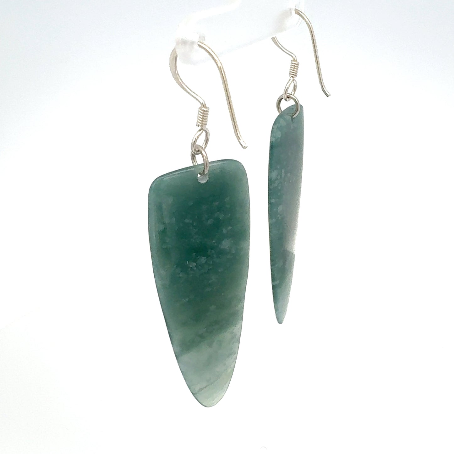 Princesa Blue Guatemalan Jade Freeform Dangle Earrings in Silver