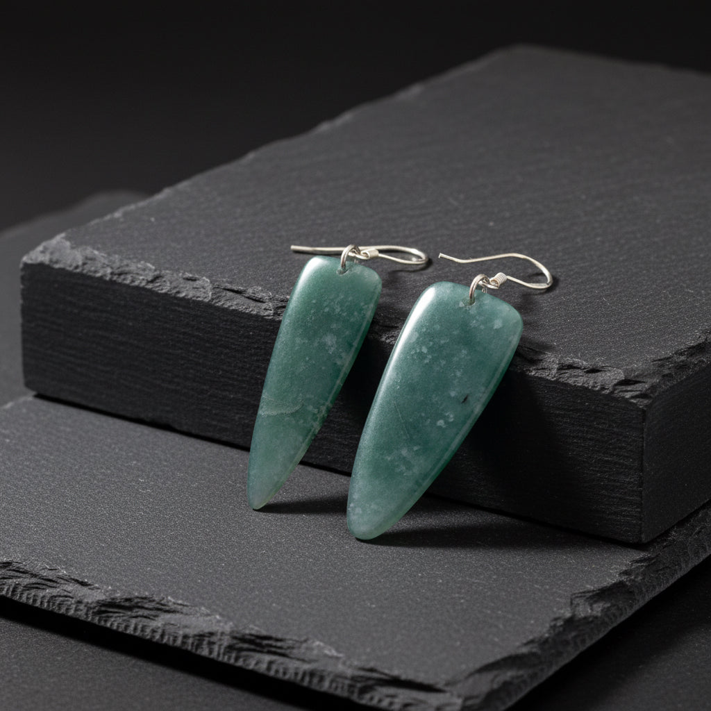 Princesa Blue Guatemalan Jade Freeform Dangle Earrings in Silver