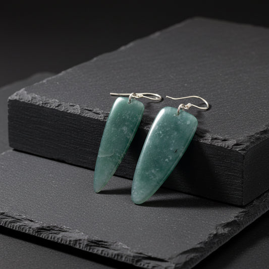 Princesa Blue Guatemalan Jade Freeform Dangle Earrings in Silver