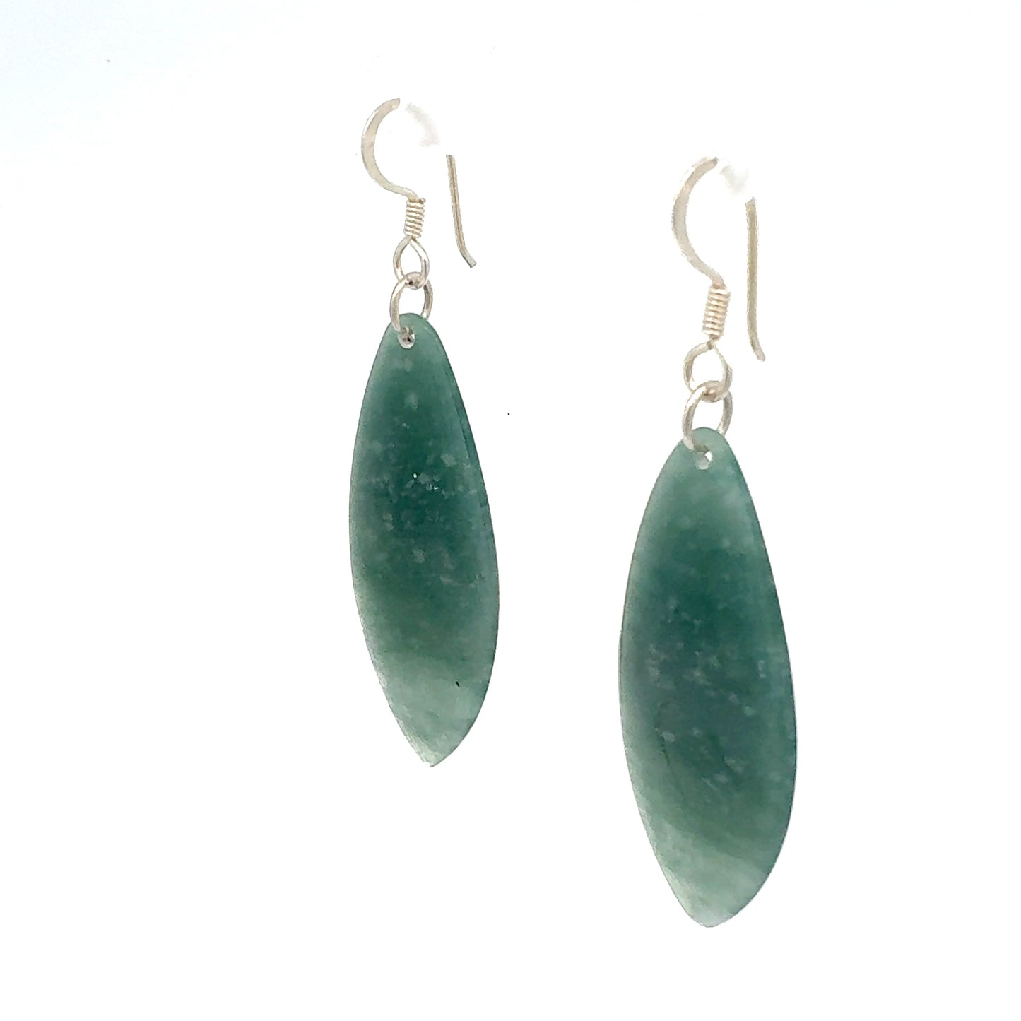 Princesa Blue Guatemalan Jade Marquise-Form Dangle Earrings in Silver