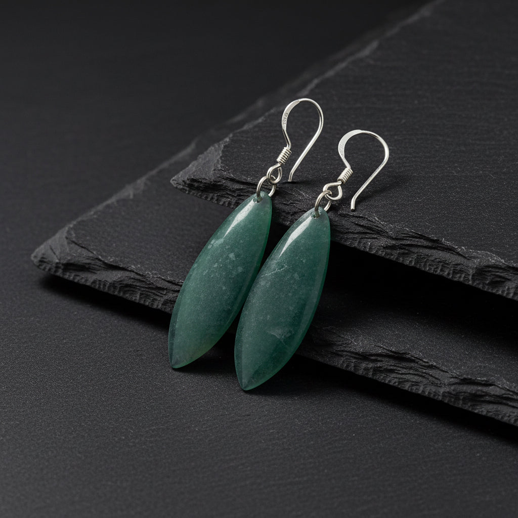 Princesa Blue Guatemalan Jade Marquise-Form Dangle Earrings in Silver