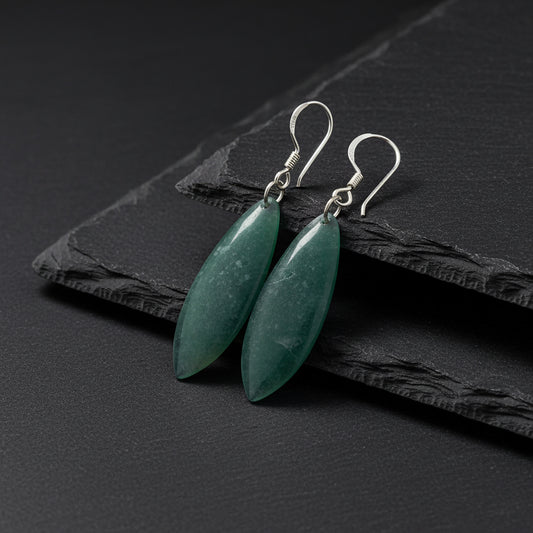 Princesa Blue Guatemalan Jade Marquise-Form Dangle Earrings in Silver