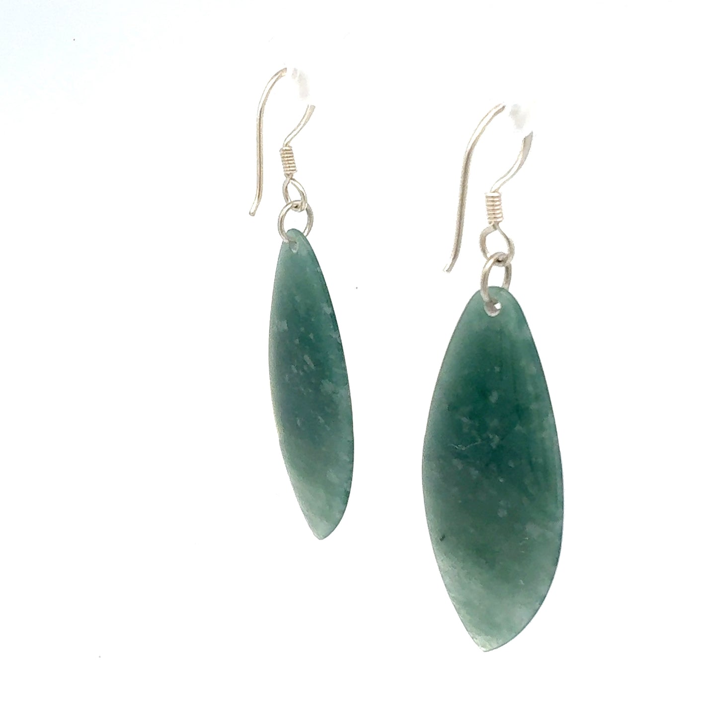 Princesa Blue Guatemalan Jade Marquise-Form Dangle Earrings in Silver