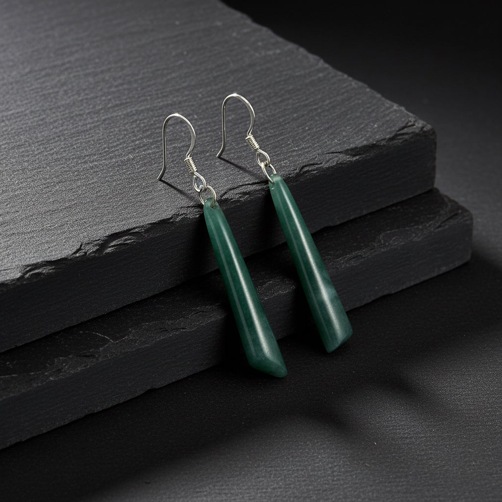 Princesa Blue Guatemalan Jade Dangle Earrings in Silver