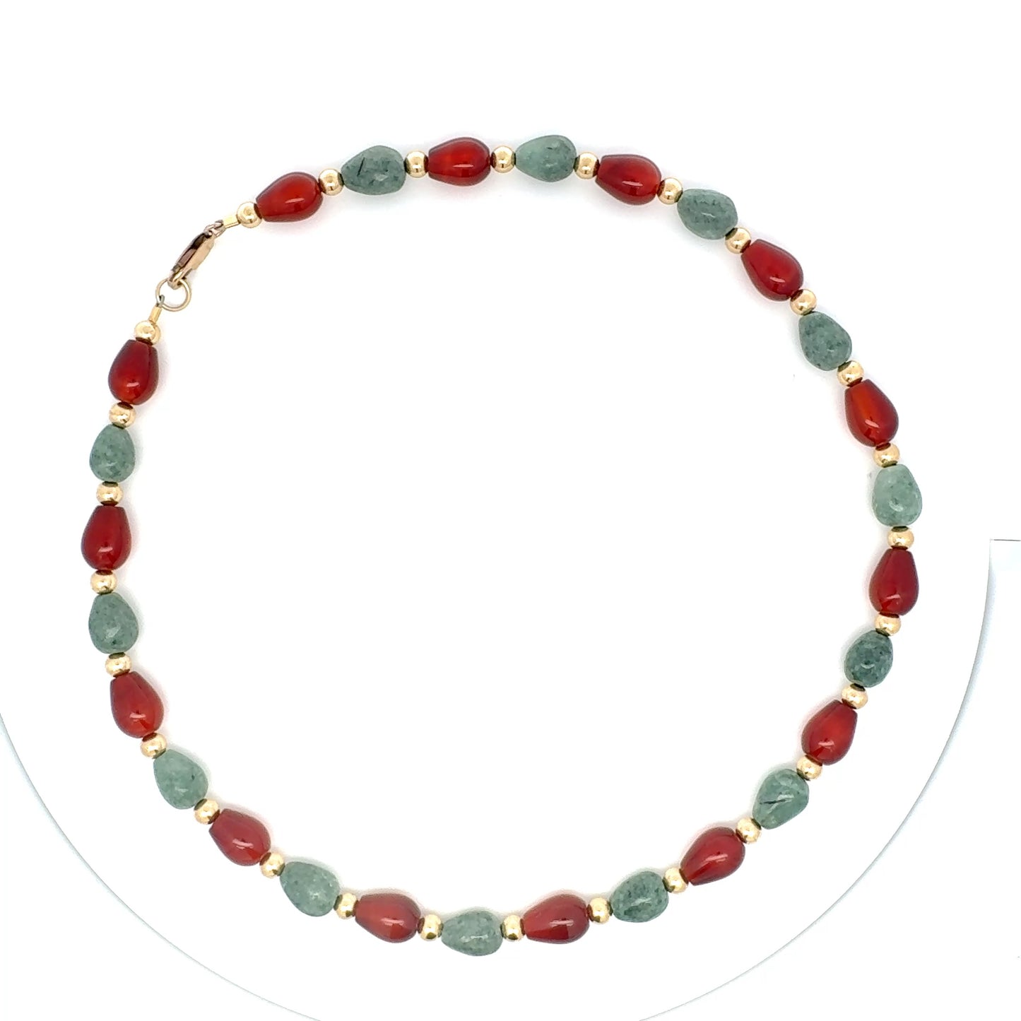 Traditional Guatemalan Jade & Carnelian Teardrop Necklace in Gold Vermeil