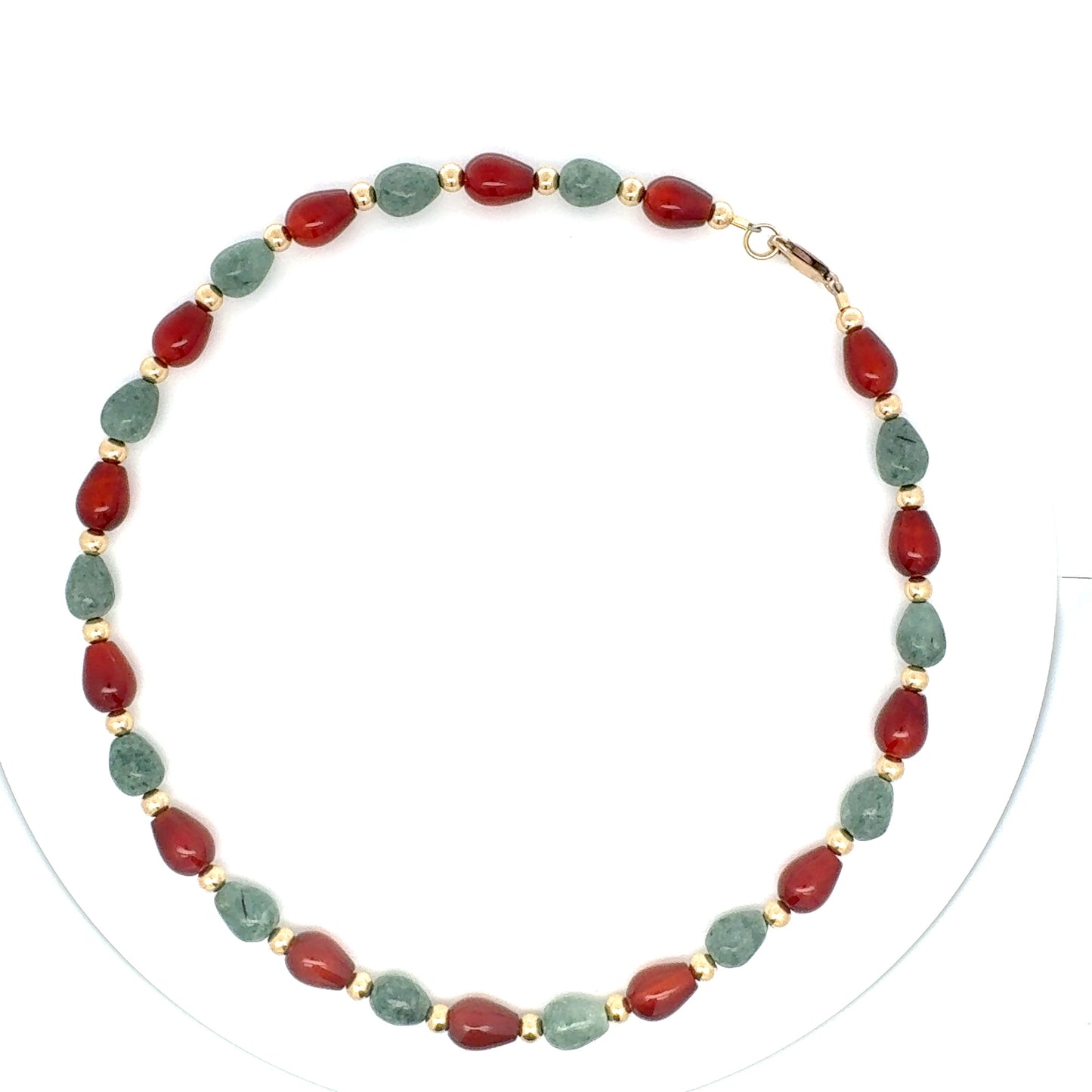 Traditional Guatemalan Jade & Carnelian Teardrop Necklace in Gold Vermeil