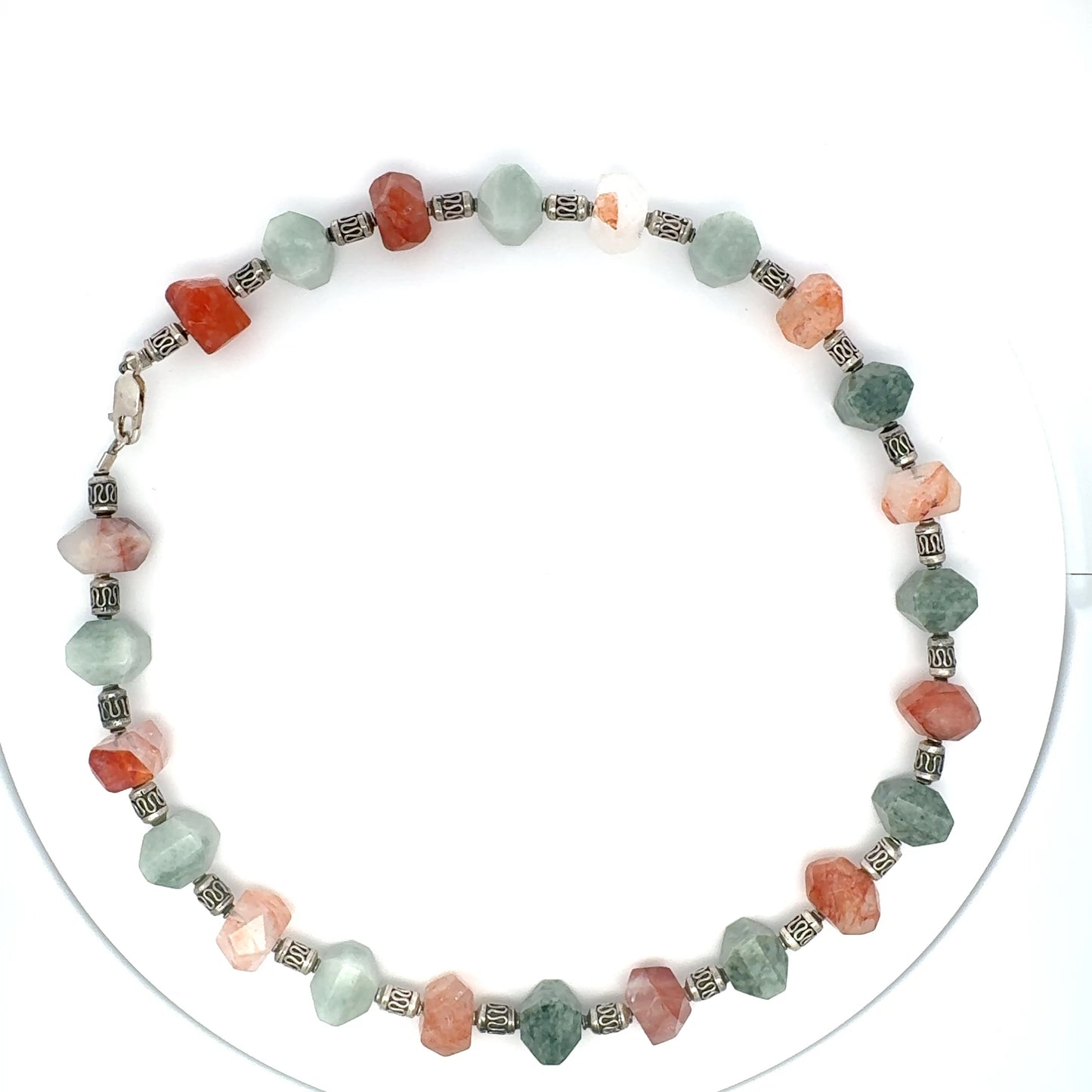 Manzano & Traditional Guatemalan Jade & Carnelian Faceted Necklace in Silver