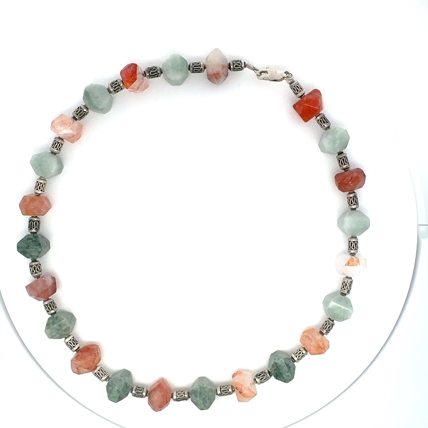 Manzano & Traditional Guatemalan Jade & Carnelian Faceted Necklace in Silver