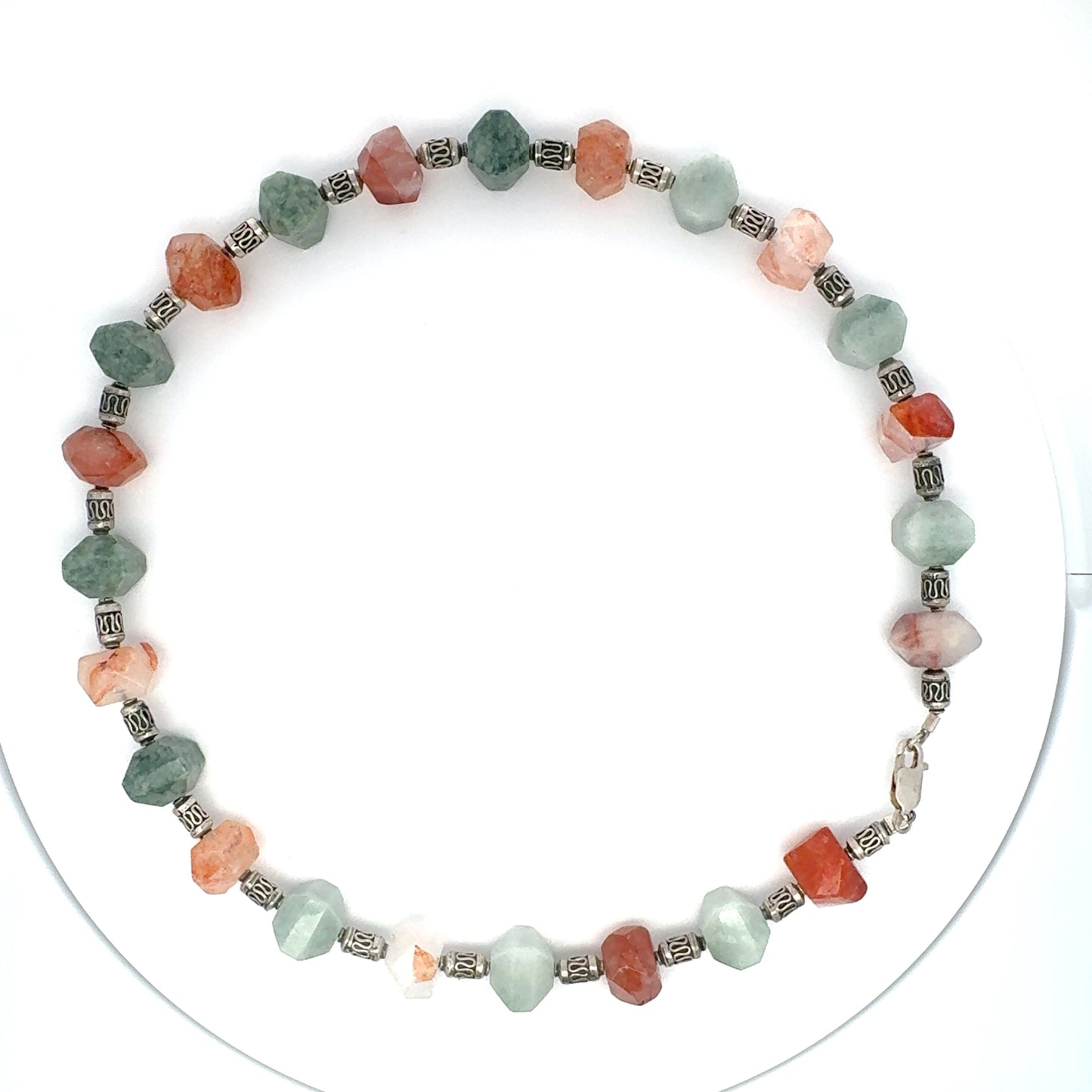 Manzano & Traditional Guatemalan Jade & Carnelian Faceted Necklace in Silver