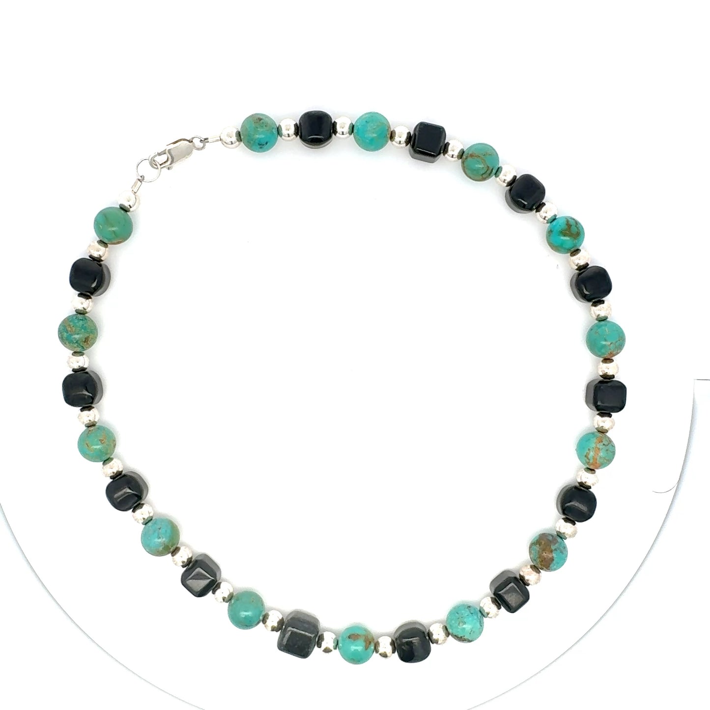 Black Guatemalan Jade & Campitos Turquoise Necklace in Silver