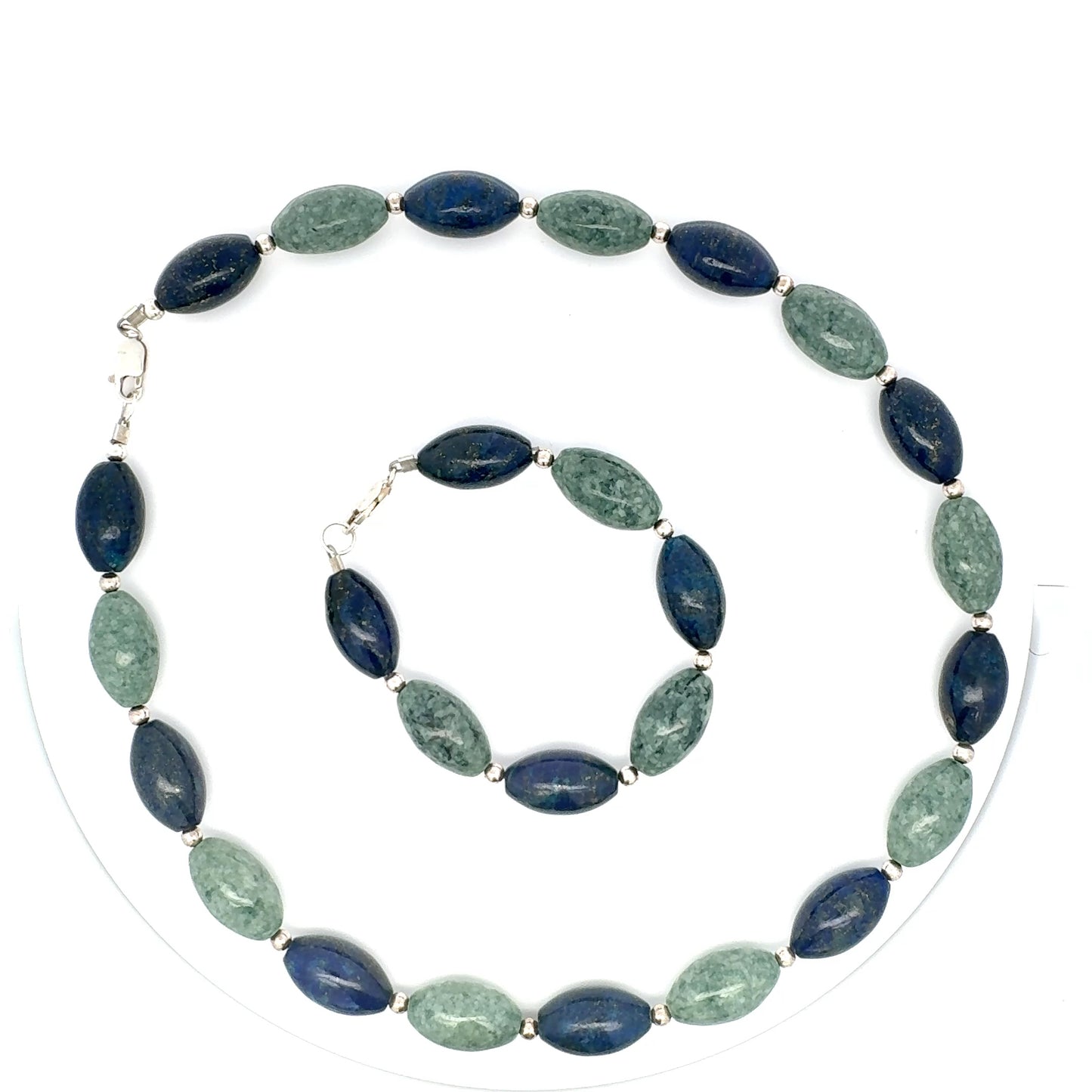 Type A Guatemalan Jade & Chilean Lapis Lazuli Necklace & Bracelet Set