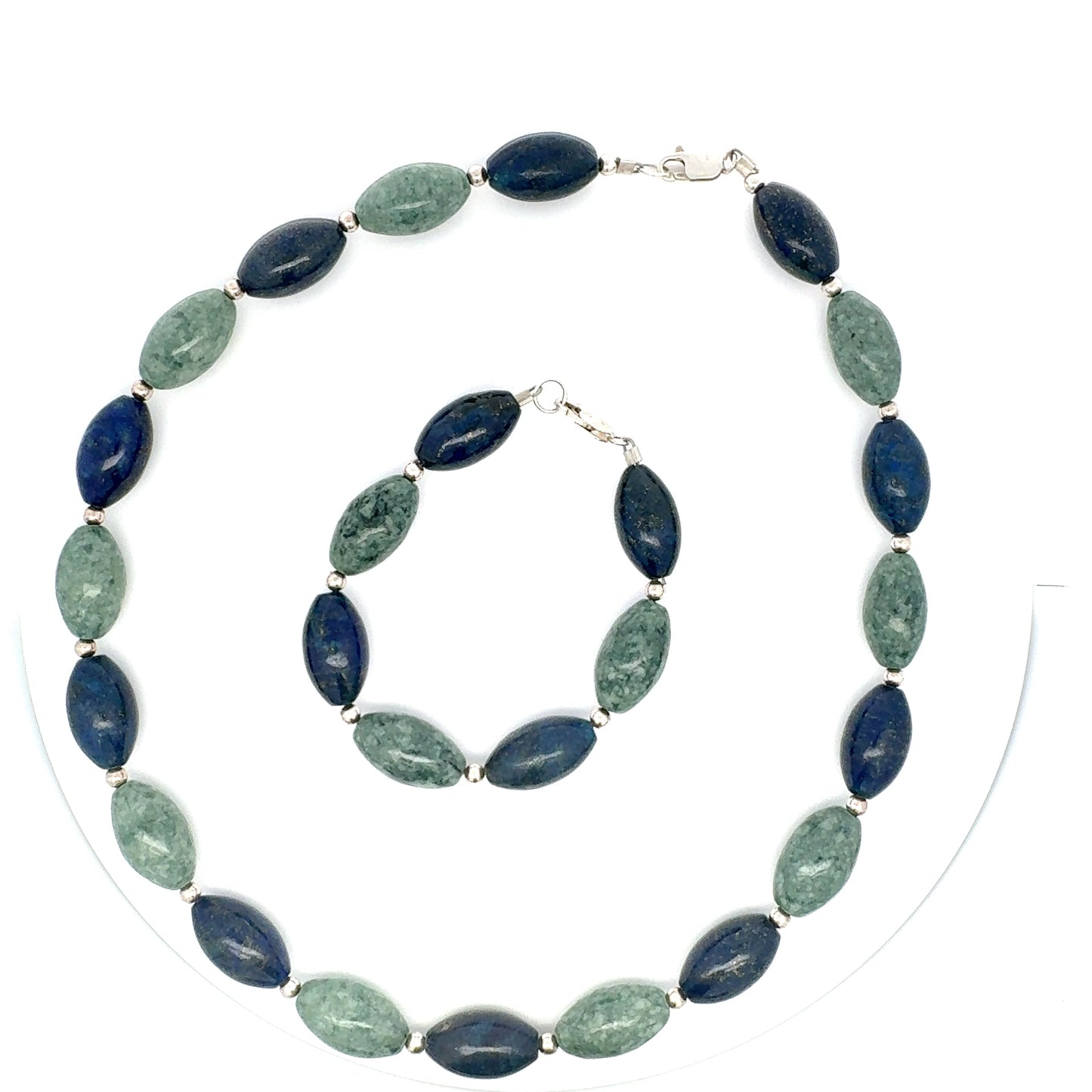 Type A Guatemalan Jade & Chilean Lapis Lazuli Necklace & Bracelet Set
